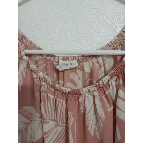 Sienna Sky Womens Pink White Tropical Palm Leaf Size XS Blouse Flutter Sleeve - Picture 4 of 5